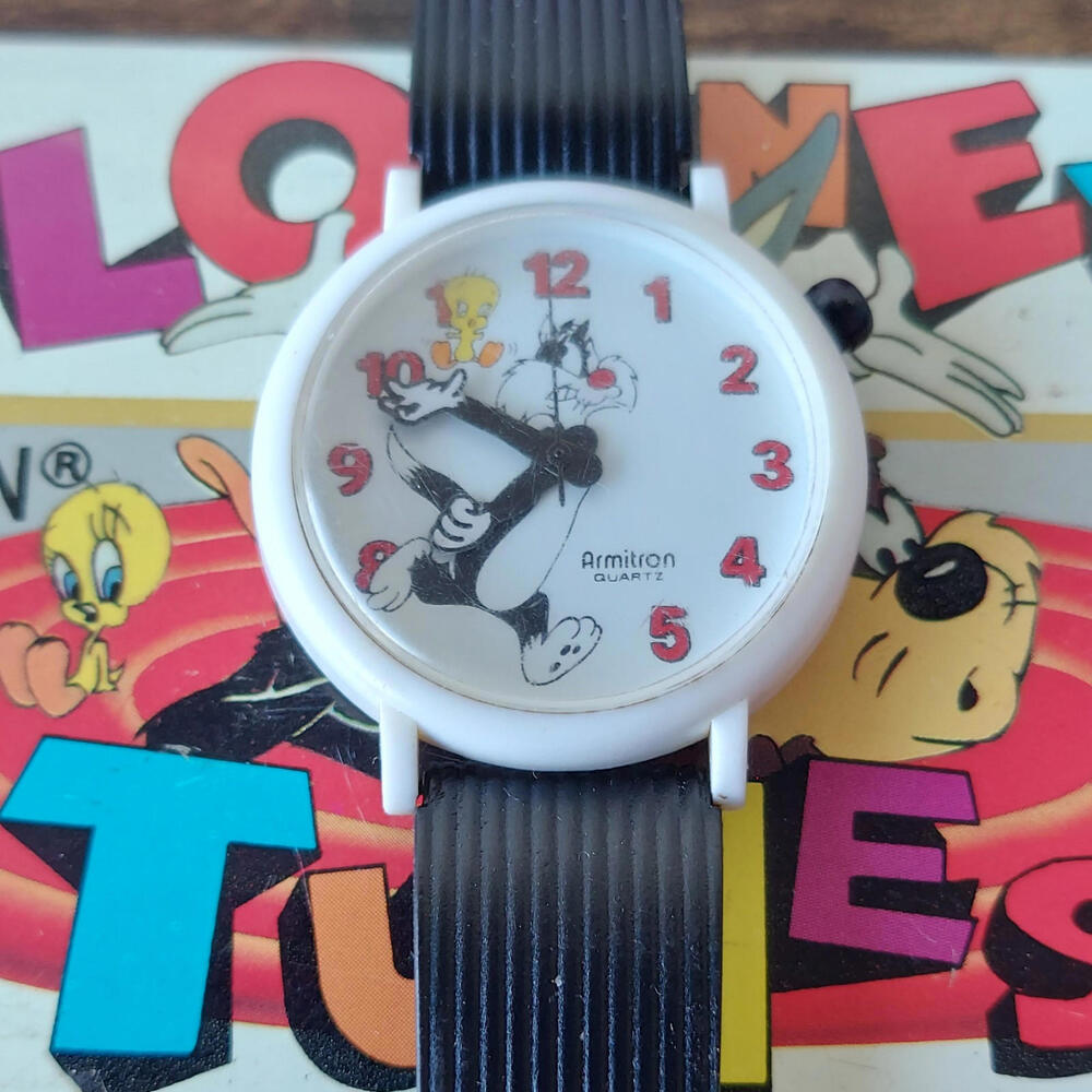1994 Armitron Looney Tunes Sylvester & Tweety Bird Watch & Case Needs Battery
